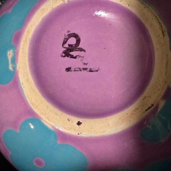 Vintage Purple & Blue Floral Ceramic Round Vase - Picture 11 of 11